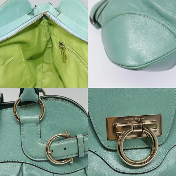 Salvatore Ferragamo Gancini Shoulder Bag Leather Gold Light green Auth 91277 - Picture 13 of 15